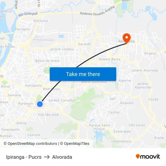 Ipiranga - Pucrs to Alvorada map