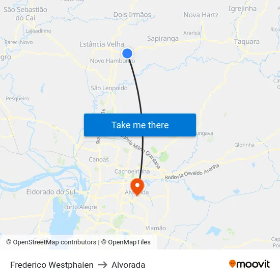Frederico Westphalen to Alvorada map