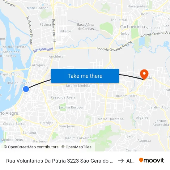 Rua Voluntários Da Pátria 3223 São Geraldo Porto Alegre - Rio Grande Do Sul 90230-011 Brasil to Alvorada map