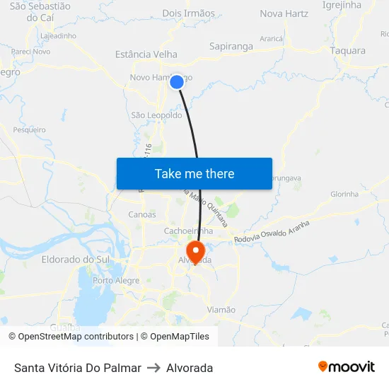 Santa Vitória Do Palmar to Alvorada map