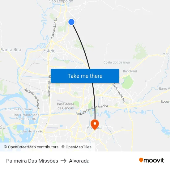 Palmeira Das Missões to Alvorada map
