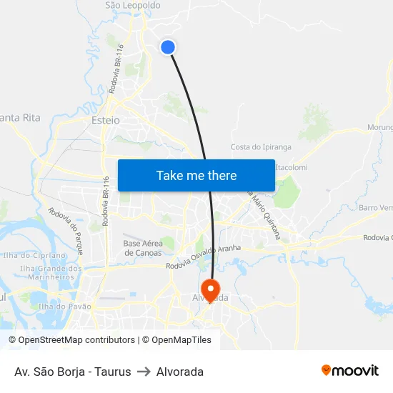 Av. São Borja - Taurus to Alvorada map