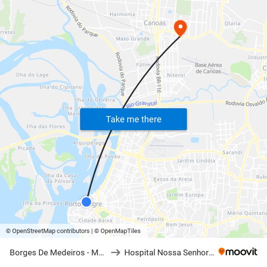 Borges De Medeiros - Mercado Público to Hospital Nossa Senhora Das Graças map