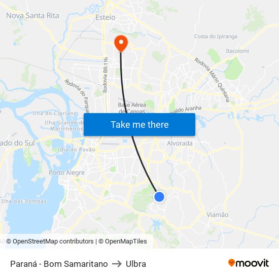 Paraná - Bom Samaritano to Ulbra map