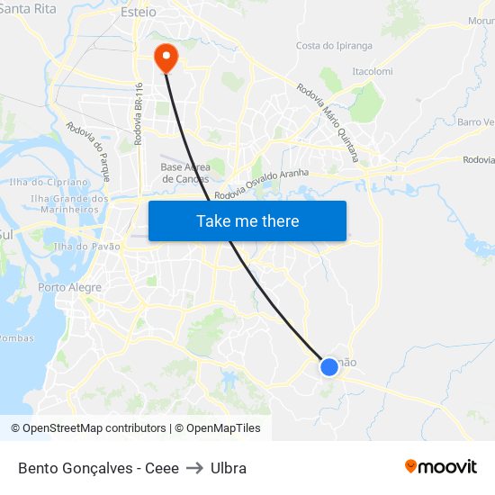 Bento Gonçalves - Ceee to Ulbra map