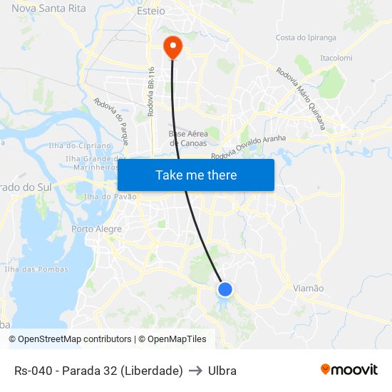 Rs-040 - Parada 32 (Liberdade) to Ulbra map