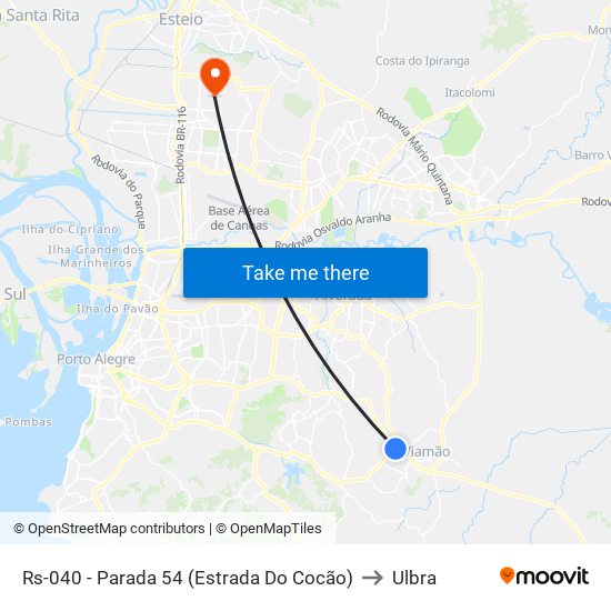 Rs-040 - Parada 54 (Estrada Do Cocão) to Ulbra map