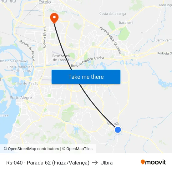 Rs-040 - Parada 62 (Fiúza/Valença) to Ulbra map