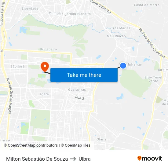 Milton Sebastião De Souza to Ulbra map