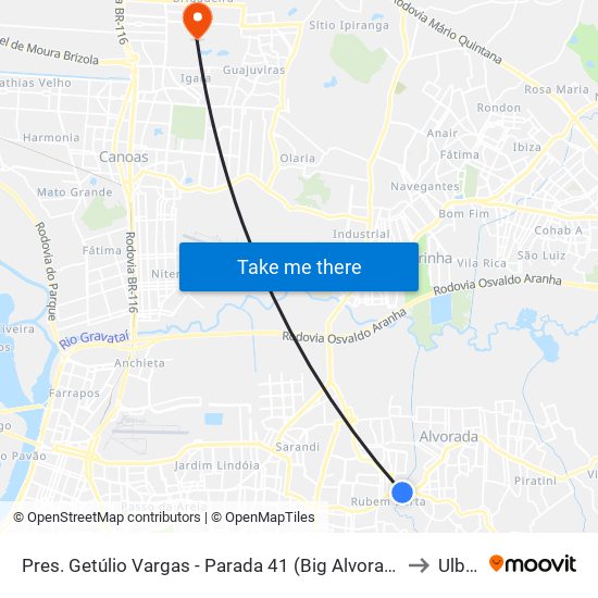 Pres. Getúlio Vargas - Parada 41 (Big Alvorada) to Ulbra map