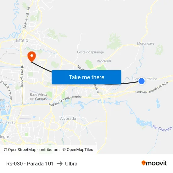 Rs-030 - Parada 101 to Ulbra map