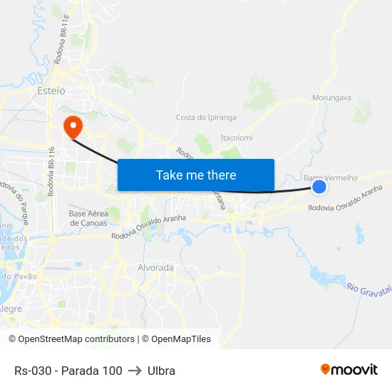 Rs-030 - Parada 100 to Ulbra map