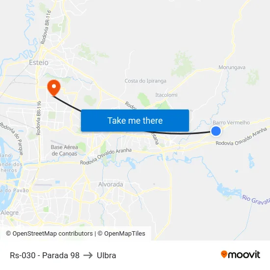 Rs-030 - Parada 98 to Ulbra map
