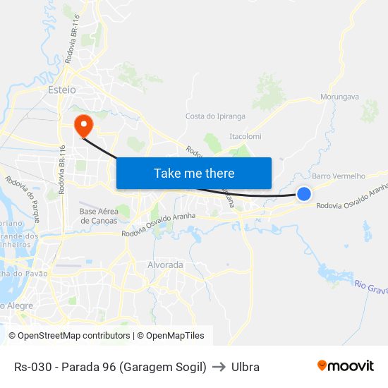 Rs-030 - Parada 96 (Garagem Sogil) to Ulbra map