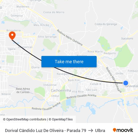 Dorival Cândido Luz De Oliveira - Parada 79 to Ulbra map