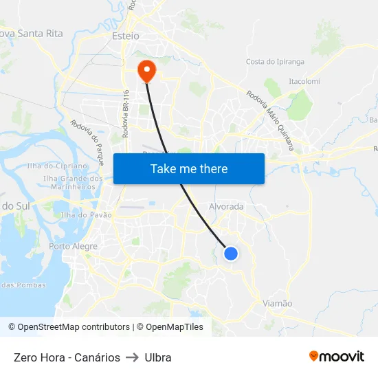 Zero Hora - Canários to Ulbra map