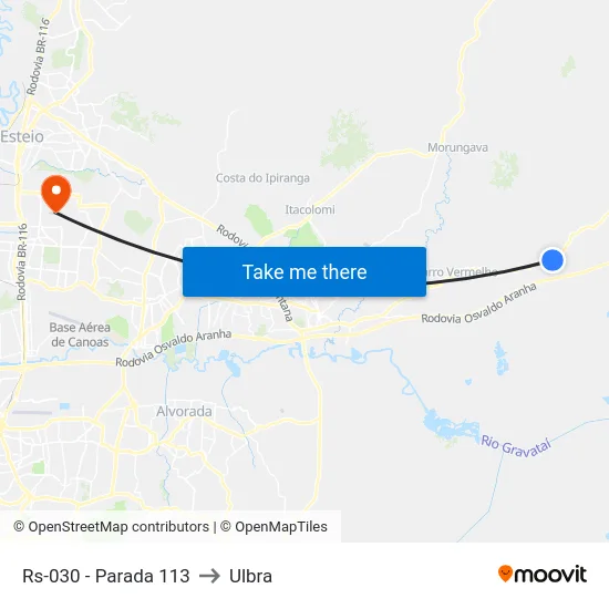 Rs-030 - Parada 113 to Ulbra map