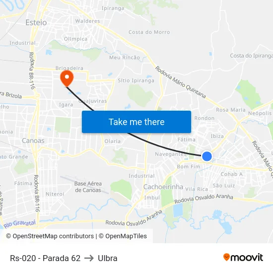 Rs-020 - Parada 62 to Ulbra map