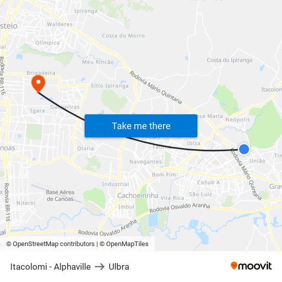 Itacolomi - Alphaville to Ulbra map