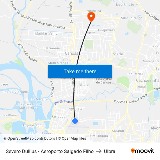 Severo Dullius - Aeroporto Salgado Filho to Ulbra map