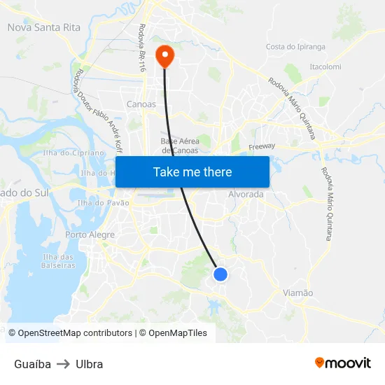 Guaíba to Ulbra map