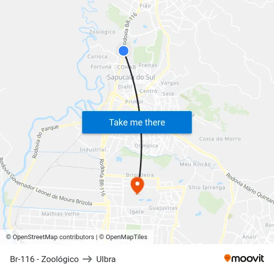 Br-116 - Zoológico to Ulbra map