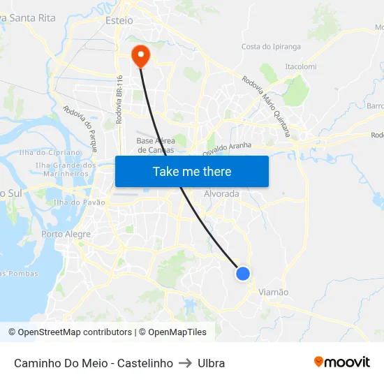 Caminho Do Meio - Castelinho to Ulbra map