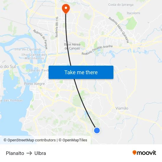 Planalto to Ulbra map