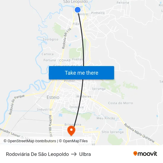Rodoviária De São Leopoldo to Ulbra map