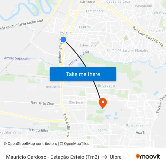Maurício Cardoso - Estação Esteio (Tm2) to Ulbra map
