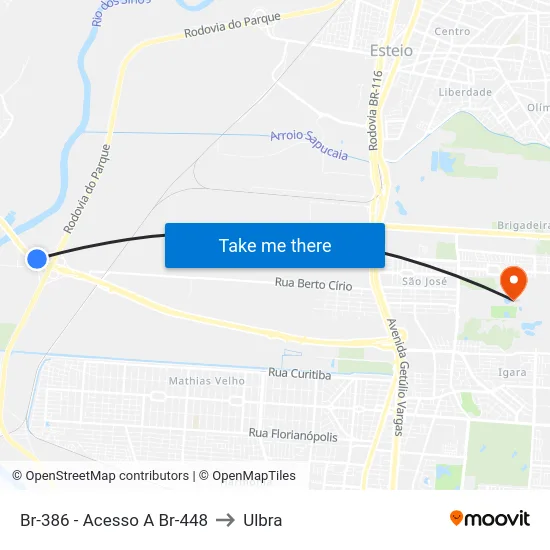 Br-386 - Acesso A Br-448 to Ulbra map