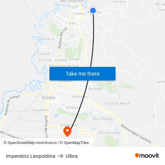 Imperatriz Leopoldina to Ulbra map