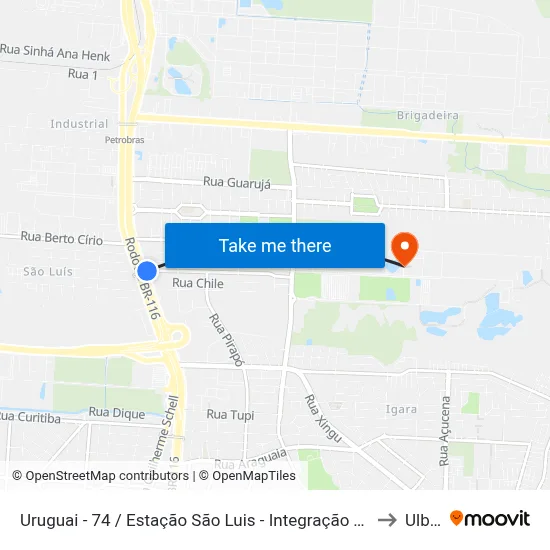 Uruguai - 74 / Estação São Luis - Integração Trem to Ulbra map