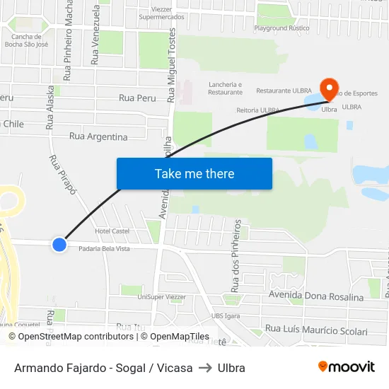 Armando Fajardo - Sogal / Vicasa to Ulbra map