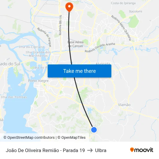 João De Oliveira Remião - Parada 19 to Ulbra map