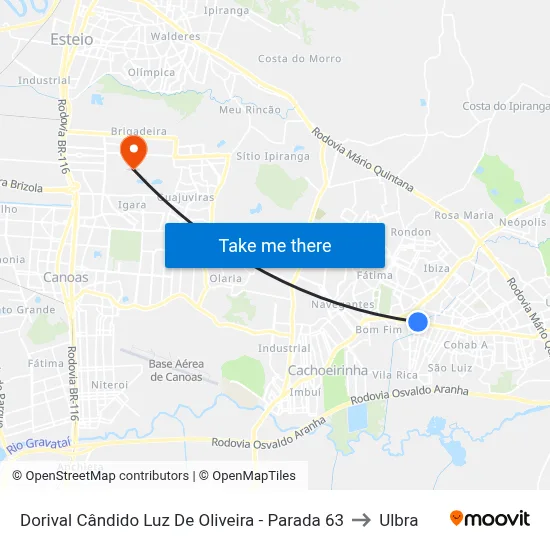 Dorival Cândido Luz De Oliveira - Parada 63 to Ulbra map