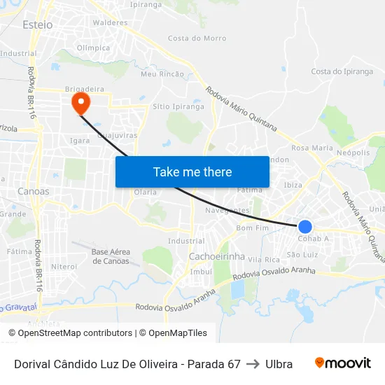 Dorival Cândido Luz De Oliveira - Parada 67 to Ulbra map