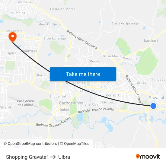 Shopping Gravataí to Ulbra map