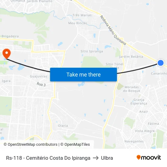 Rs-118 - Cemitério Costa Do Ipiranga to Ulbra map