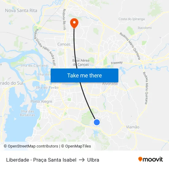 Liberdade - Praça Santa Isabel to Ulbra map