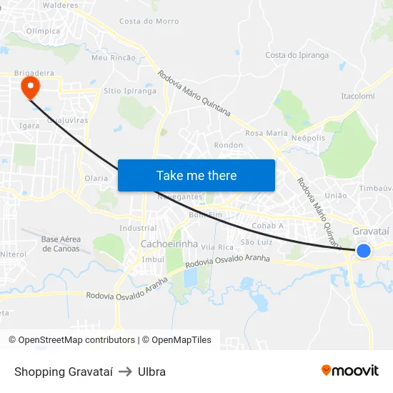 Shopping Gravataí to Ulbra map