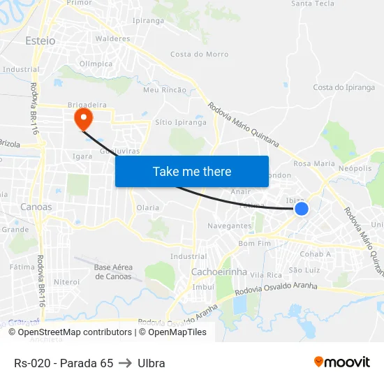 Rs-020 - Parada 65 to Ulbra map