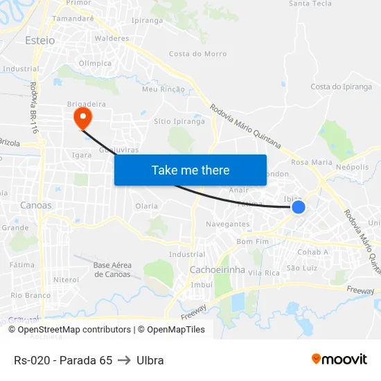 Rs-020 - Parada 65 to Ulbra map