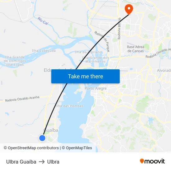 Ulbra Guaíba to Ulbra map