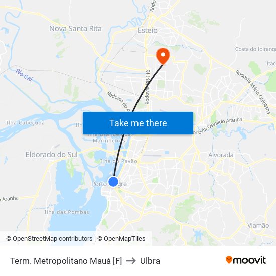 Term. Metropolitano Mauá [F] to Ulbra map