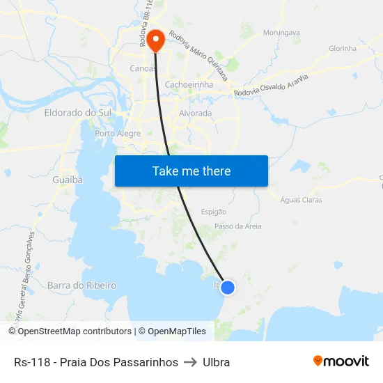 Rs-118 - Praia Dos Passarinhos to Ulbra map