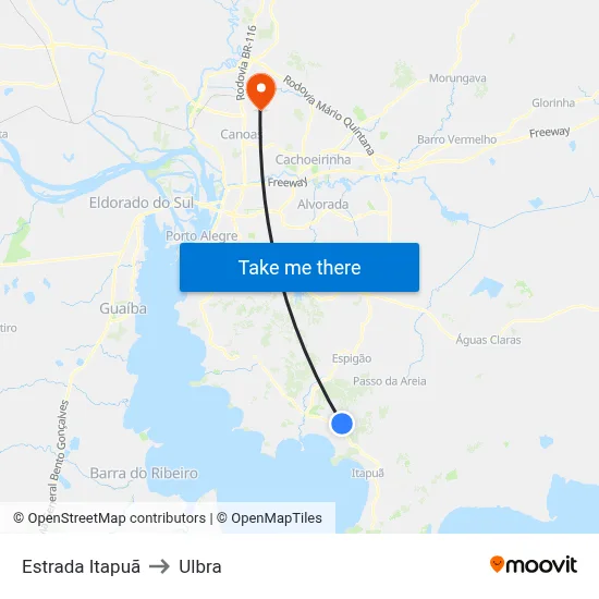 Estrada Itapuã to Ulbra map