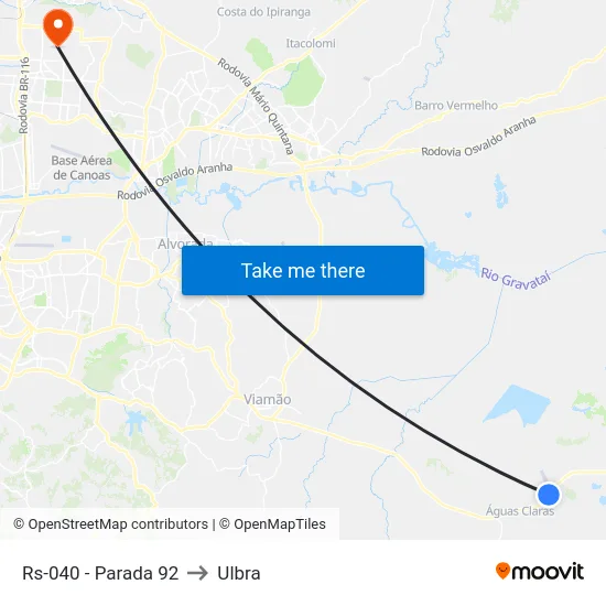 Rs-040 - Parada 92 to Ulbra map
