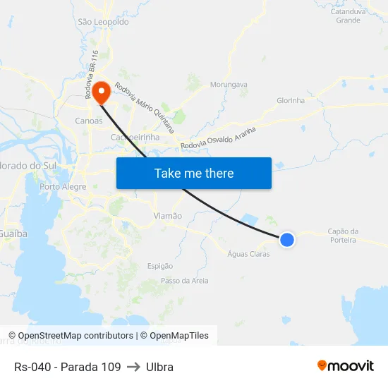 Rs-040 - Parada 109 to Ulbra map
