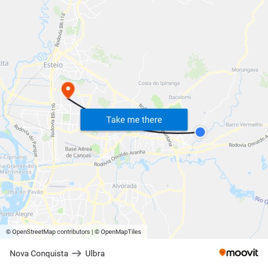 Nova Conquista to Ulbra map